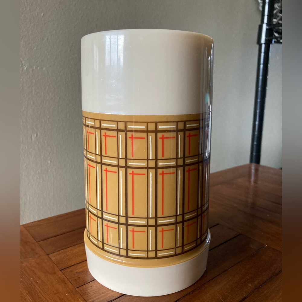 Vintage Aladdin Wide Mouth Brown Plaid Thermos